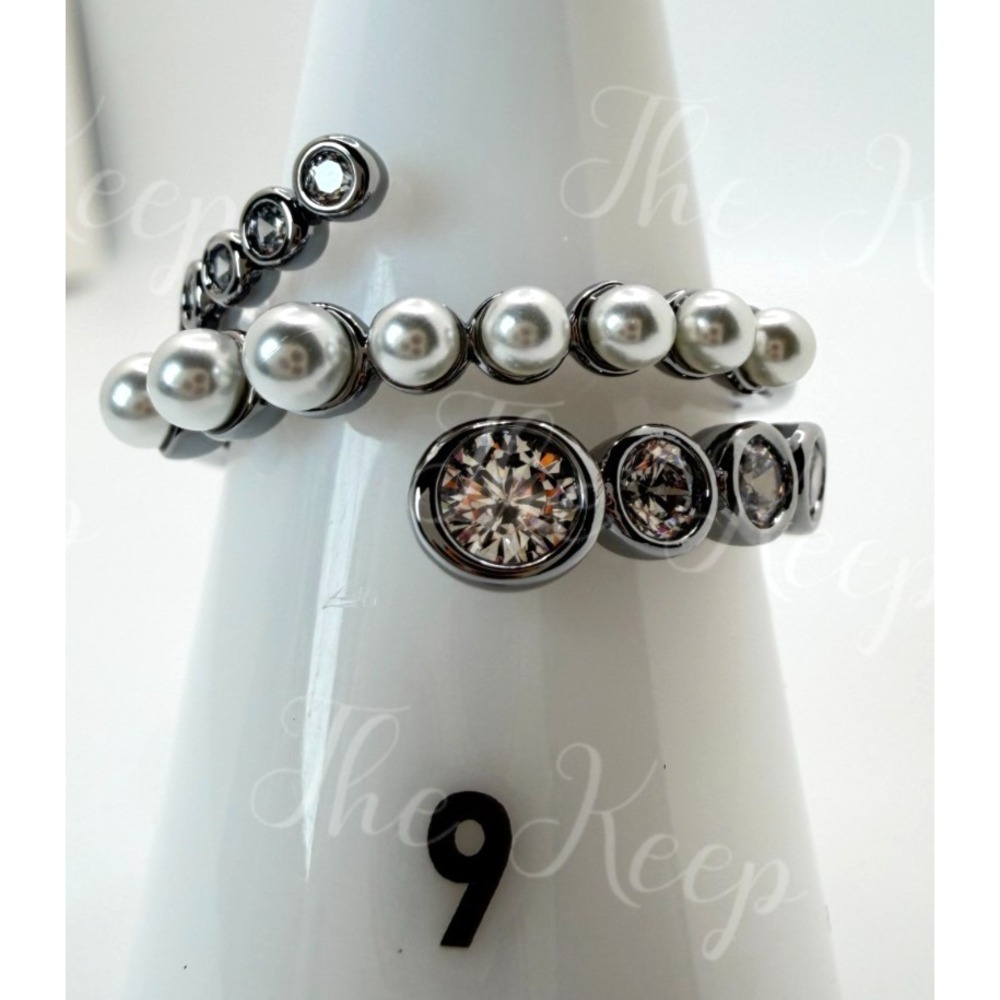Bomb Party June Ring RG15653 Cascading Radiance Ceramic Pearl Hematite Size 9